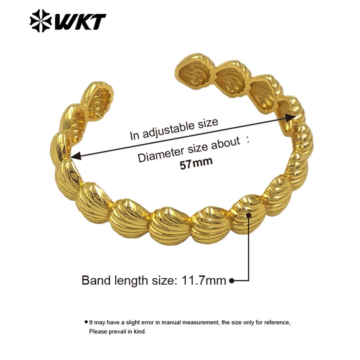WT-JF355 Newest Shell Shape Cuff Bangle With Gold Silver Plated Metal Yellow Brass For Women Daily Jewelry Resist Tarnishable