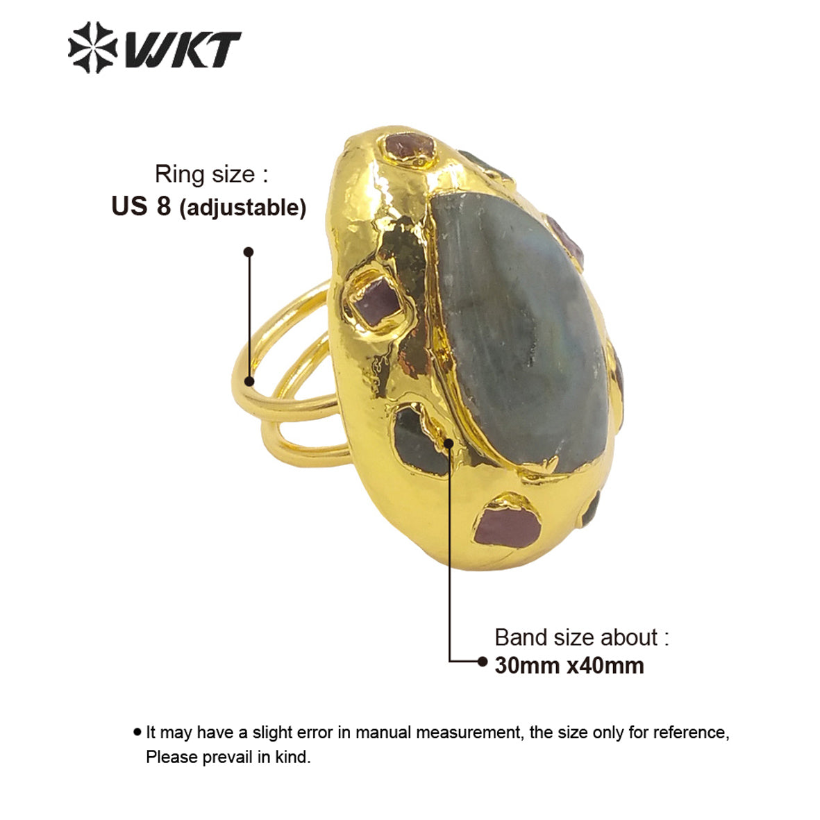 WT-R409 Europe and America Niche Design 18k Gold Plated Rings Labradorite Stone Rings Multi-Gemstone Set Natural Stone Rings