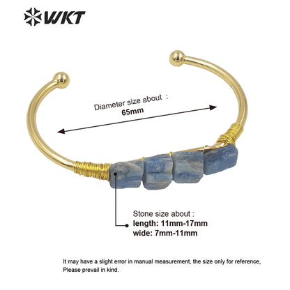 WT-B596 WKT Blue Natural Stone Blue Kyanite Opening Adjustable Gold Plated Bangle Beautiful Women Fashion Vintage Style Bangle