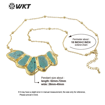 WT-N1458 WKT Exclusive Design New Multi Turquoise Stone Assemble Big Horn Stone Necklace With 18K Real Gold