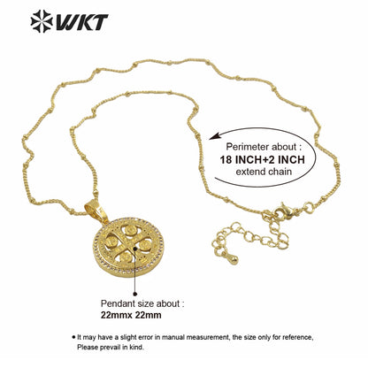 WT-MN969 Wholesale Fashion Gold Electroplated Religious Metal Cross Necklace with Zircon Setting Around Round Christian Cross