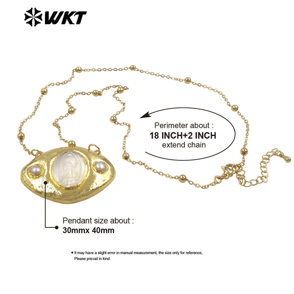 WT-JN388 Factory Wholesale Gold Plated Chain With Religious Style Mother Of Pearl Pendant Necklace For Women Unique Jewelry