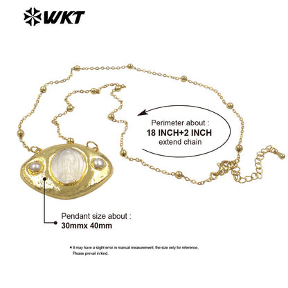 WT-JN388 Factory Wholesale Gold Plated Chain With Religious Style Mother Of Pearl Pendant Necklace For Women Unique Jewelry