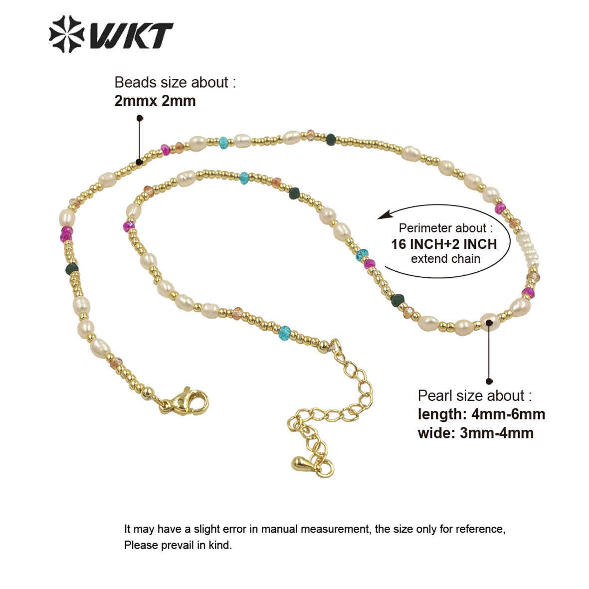 WT-JN222 INS HOT Trendy Colorful Tiny Stone Beads Necklace 16inch Elegant Lady Pearl Gold Beads Choker Necklace for Gift