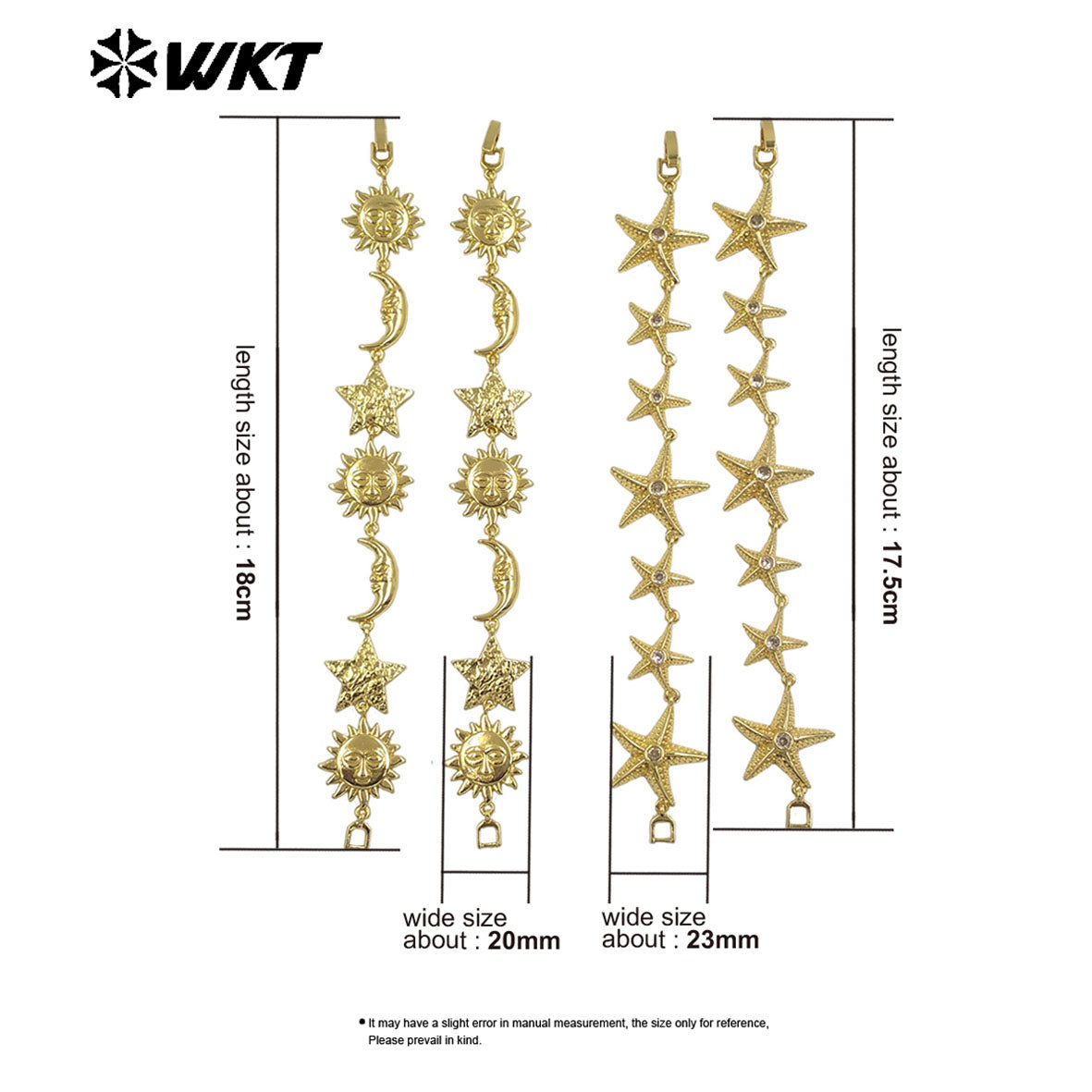WT-JF373 Exquisite Gold Plated Metal Yellow Brass Moon Sun Star Charms Connected Bracelets For Friends Trendy Jewelry Gift
