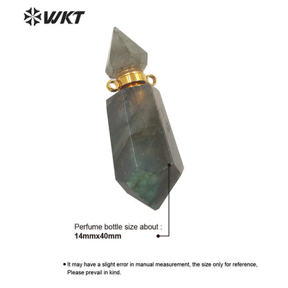 WT-P1760 WKT Superior Quality Natural Stone Perfume Bottle Pendant Labradorite Perfume Bottle Pendant Jewelry Necklace Accessory