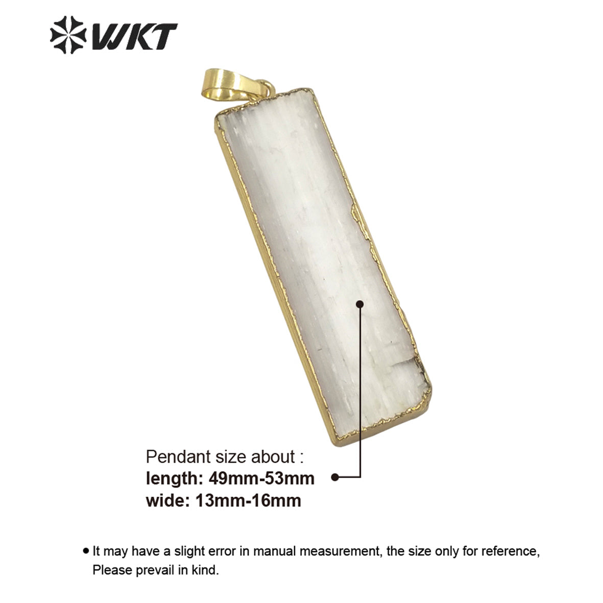 WT-P1641 Wholesale Natural White Long square Selenite Stone Pendant for Necklace Design Gold Trim Fashion Selenite Pendant