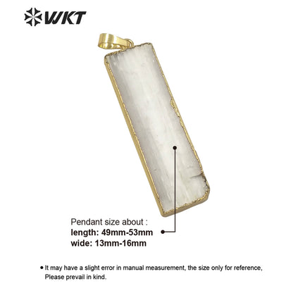WT-P1641 Wholesale Natural White Long square Selenite Stone Pendant for Necklace Design Gold Trim Fashion Selenite Pendant