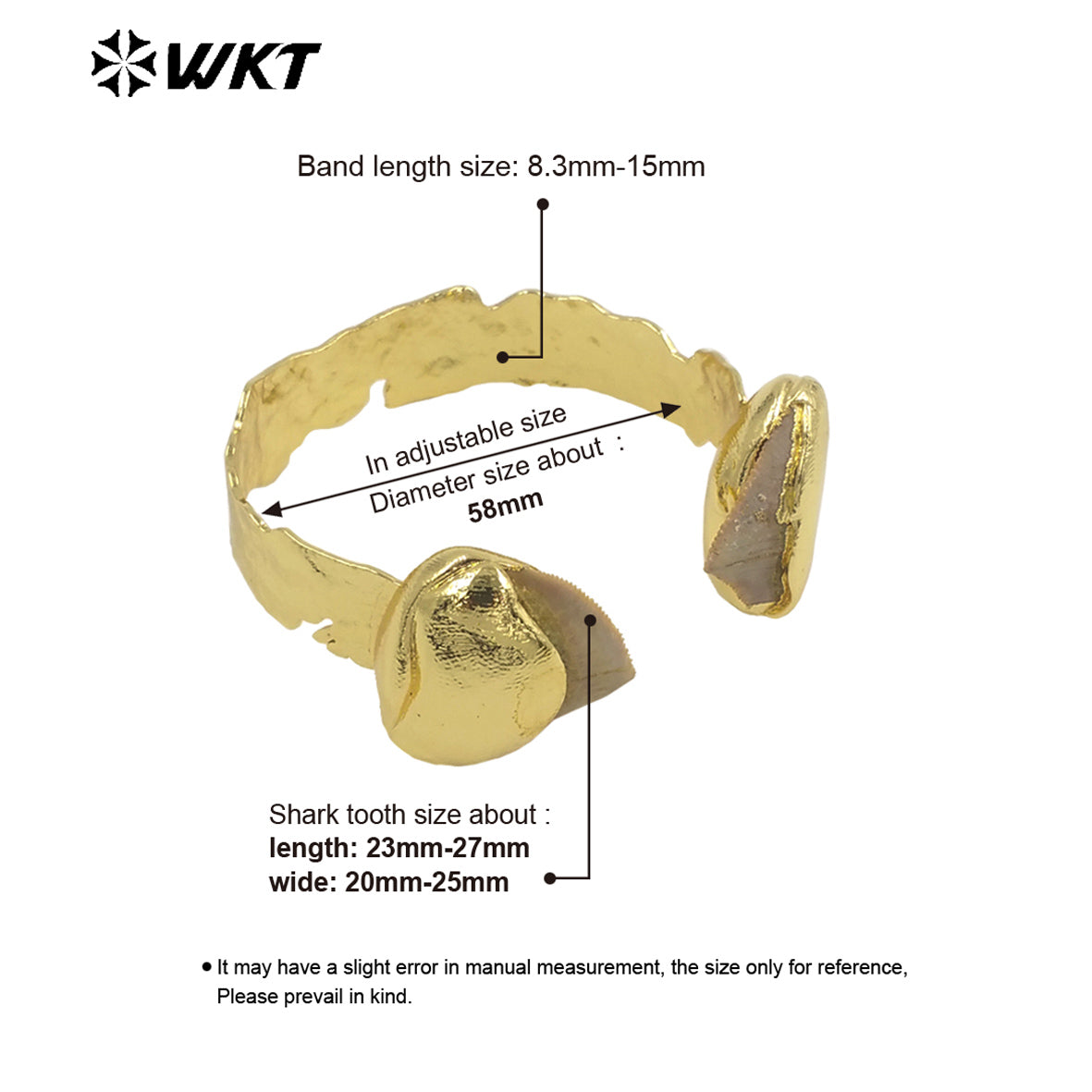 WT-B635 WKT New Handmade Lovely Trendy Gift for Women18k Plated Punk Style Shark Tooth C Shaped Opening Bracelets