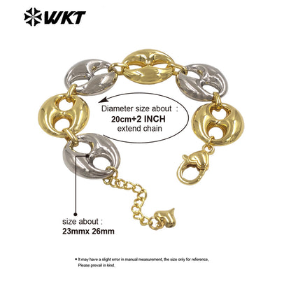 WT-JF377 Newest Wholesale Gold And Silver Plated Yellow Brass Pig Nose Shape Metal Bracelet For Women Trendy Accessories
