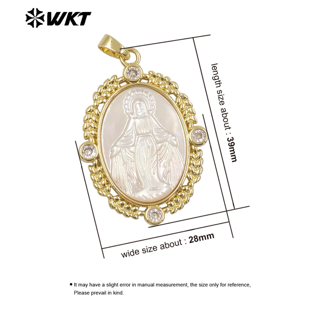 WT-JP368 Wholesale New Arrival Exclusive Fashion Gold Plated Religious Lady of Grace Guadalupe Shell Pendants in Bezel