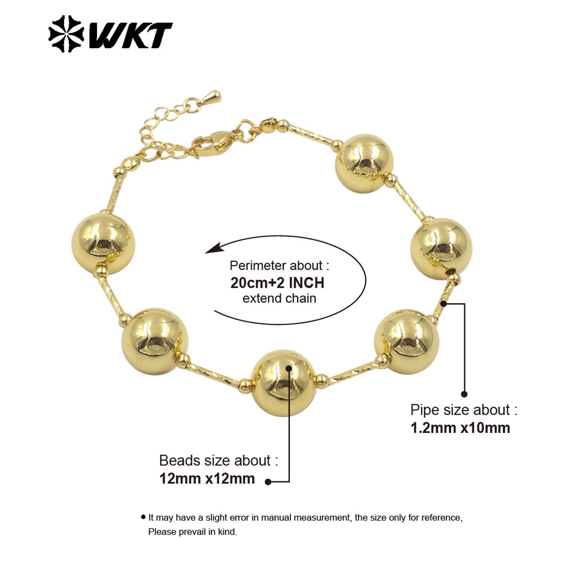 WT-JF350 Wholesale New Hand Craft Strand Round Brass Beads Connect Chain Bracelet for Women