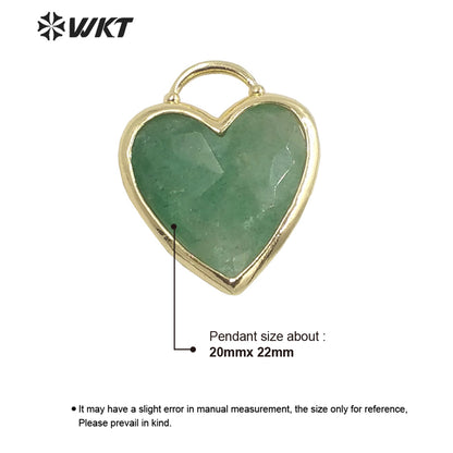 WT-P1857 Newest Lovely Small Size Gemstone Made Heart Pendant Fashion Gold Bezel Natural Handmade Amethyst Stone Heart Charms