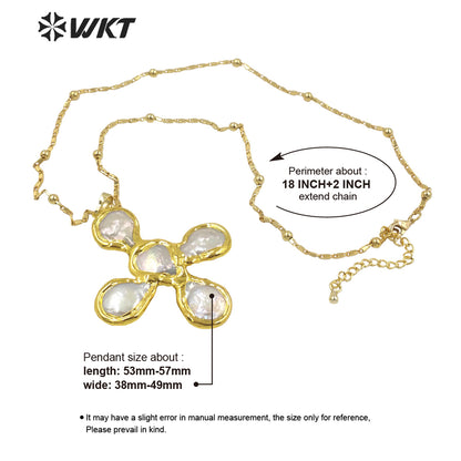 WT-JN168 WKT Drama Style Fashion Design Flower Shape Natural Freshwater Pearl Cross Necklace Jewelry Accessory Necklaces