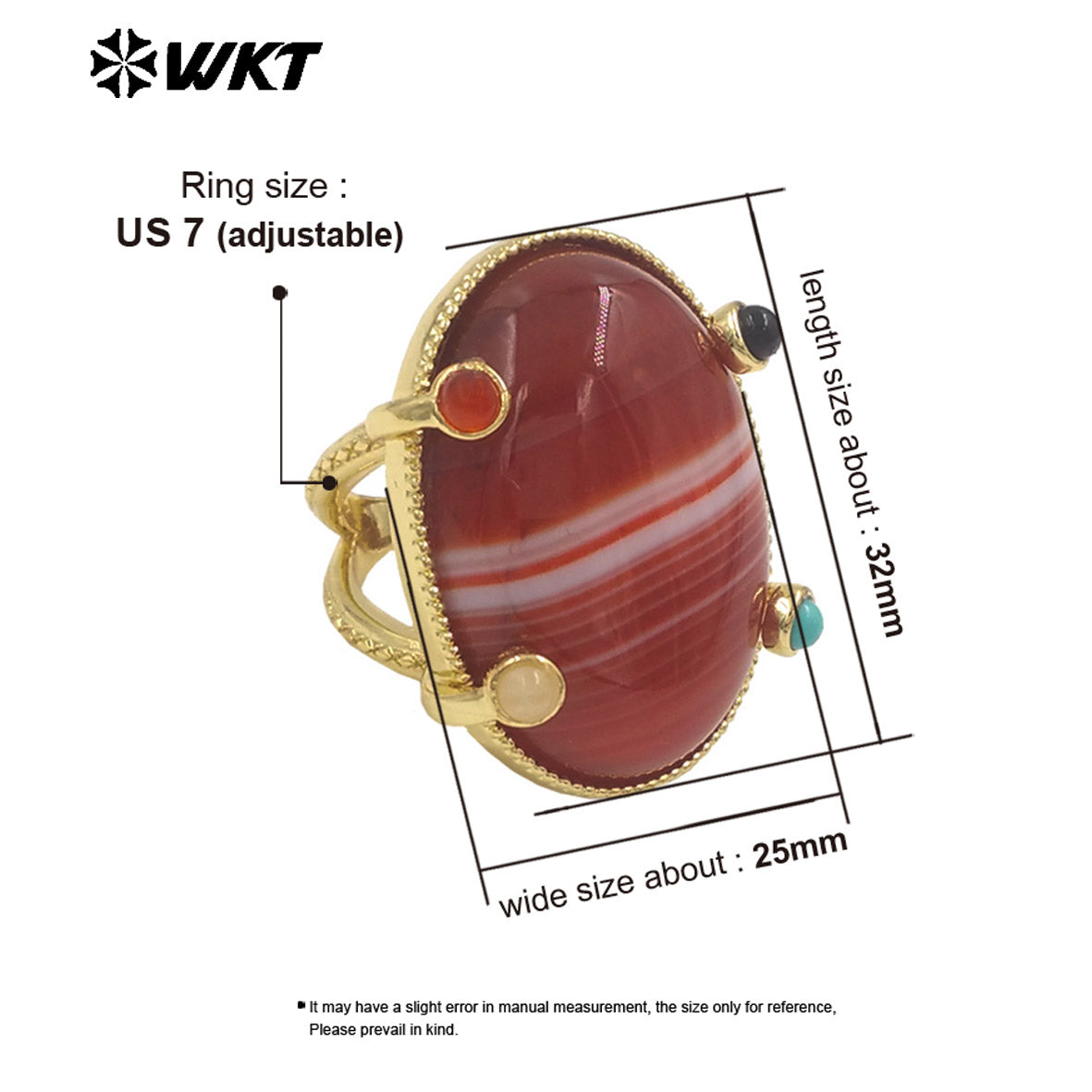 WT-R585 Newest Style Gold Plated Natural Gemstones With Little Stone Adjustable Rings For Women New Year Jewelry Gifts