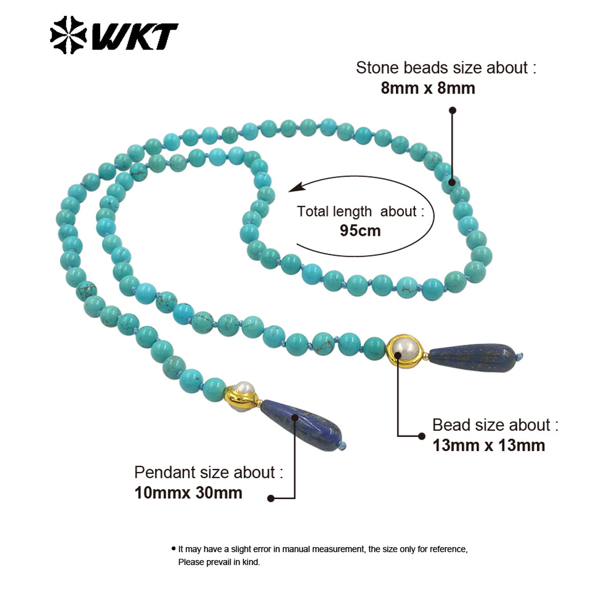 WT-N1501 Gorgeous Natural Turquoise Stone Beads And Gold Plated Pearl With Lapis Pendant Necklace As Women Trendy Accessories