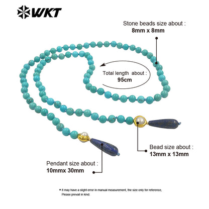 WT-N1501 Gorgeous Natural Turquoise Stone Beads And Gold Plated Pearl With Lapis Pendant Necklace As Women Trendy Accessories