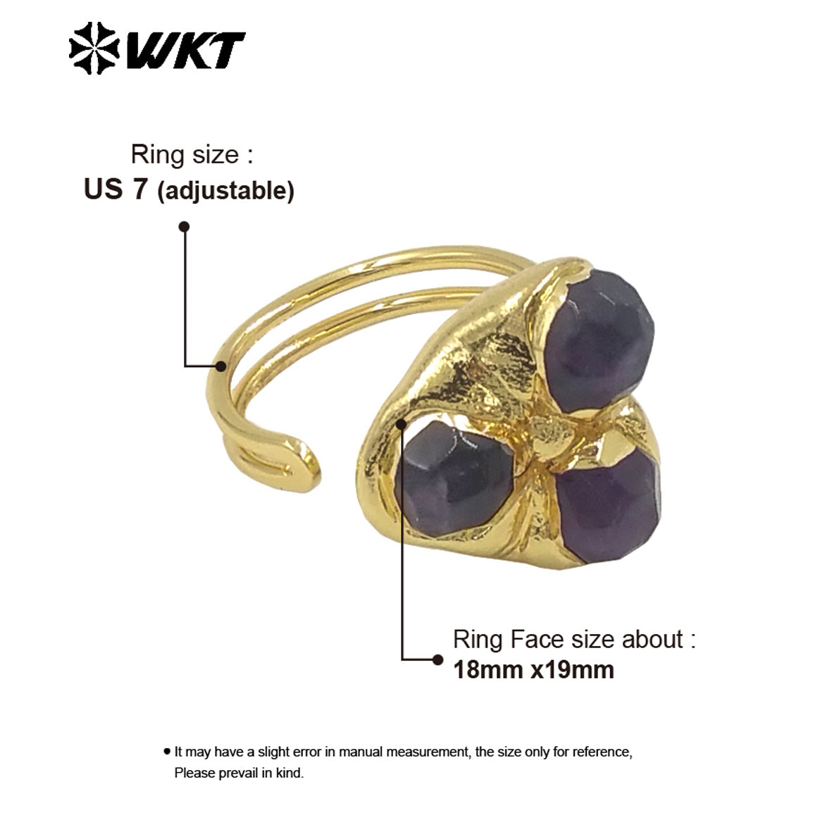 WT-R570 Popular Fashion Women Triple Gemstones Ring Assemble Triangle Shape Gold Plated Adjustable Size Lovely Jewelry Gift