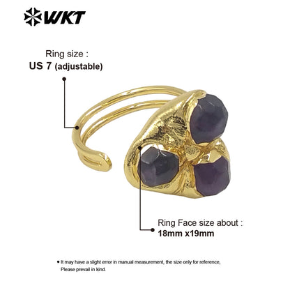 WT-R570 Popular Fashion Women Triple Gemstones Ring Assemble Triangle Shape Gold Plated Adjustable Size Lovely Jewelry Gift