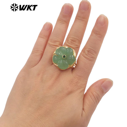 WT-R611 Exquisite Hot Sale Gold Plated Zircon And Natural Gemstones Carved Flower Shape Rings For Friends Birthday Jewelry Gift