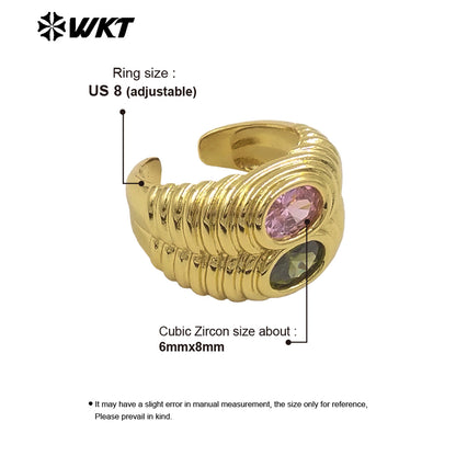 WT-MR039 Popular Fashion 18K Gold Plated Double Cubic Zircon Wide Band Cocktail Ring for Women