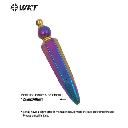 WT-P1643 Wholesale Fashion Rainbow Blue Titanium Bullet Long Perfume Bottle Stone Pendant Women Essencial Oil Bottle Pendant