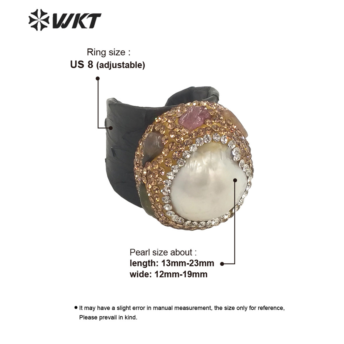 WT-MPR066 Gorgeous Baroque Pearl & Rhinestone Quartz Stone Ring With Pearl for Women Lucky Unique Design Stone Ring