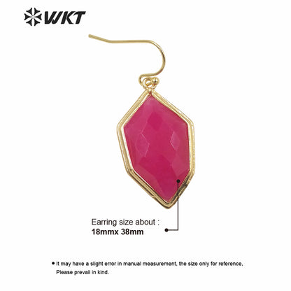 WT-E740 Amazing Colorful Elegant Natural Cat Eye Stone Hexagon Shaped Long Charming Earrings Women Pendant Earrings