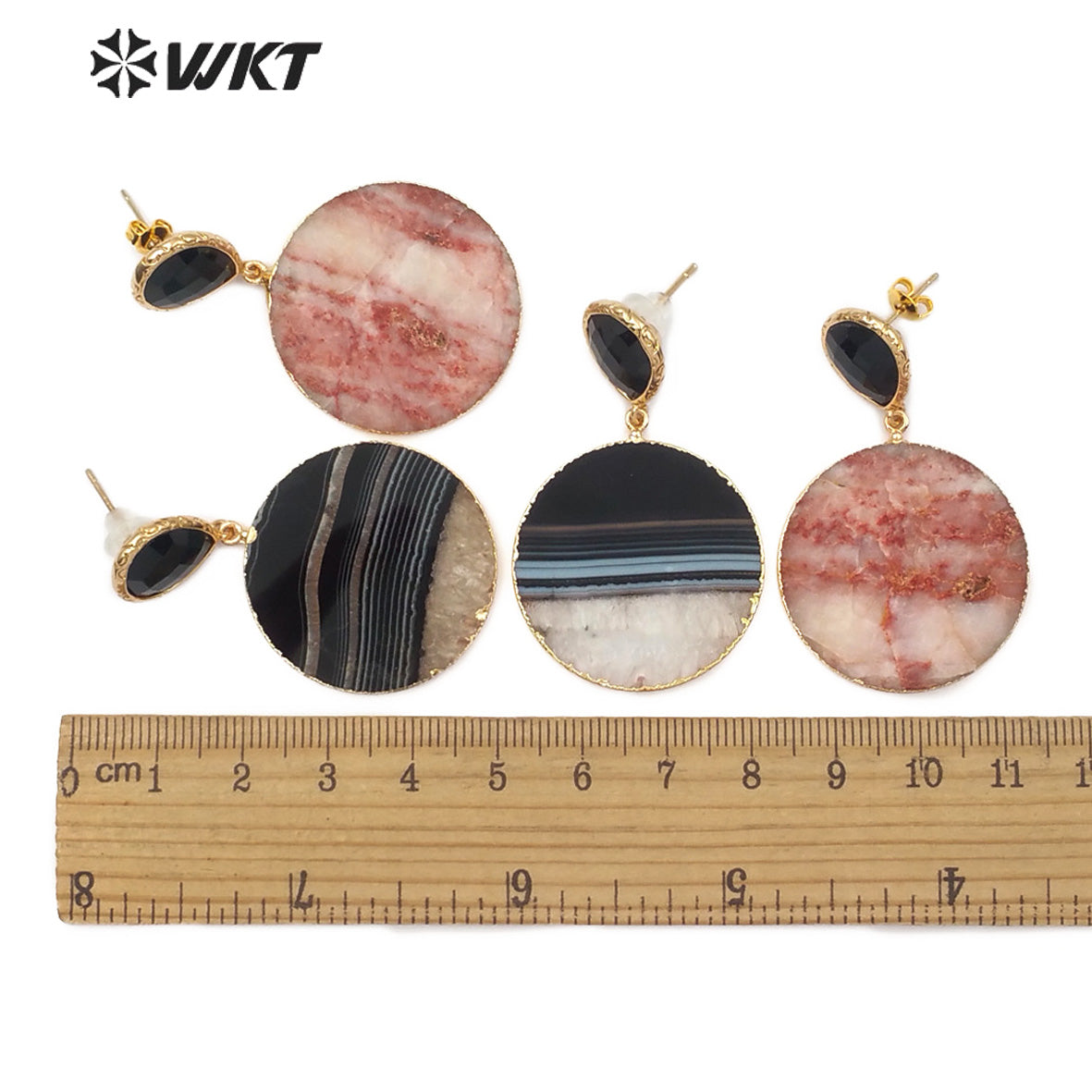 WT-E562 Wholesale Natural Stone Sliced Round Earrings Elegant Noble Fashion Slice Natural Stone Earrings