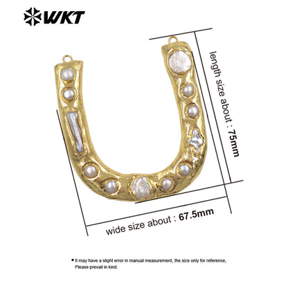 WT-PC013 Wholesale Back Full Gold Plated Natural Freshwater Pearl U Letter Shape Big Connectors As DIY Jewelry Accessories