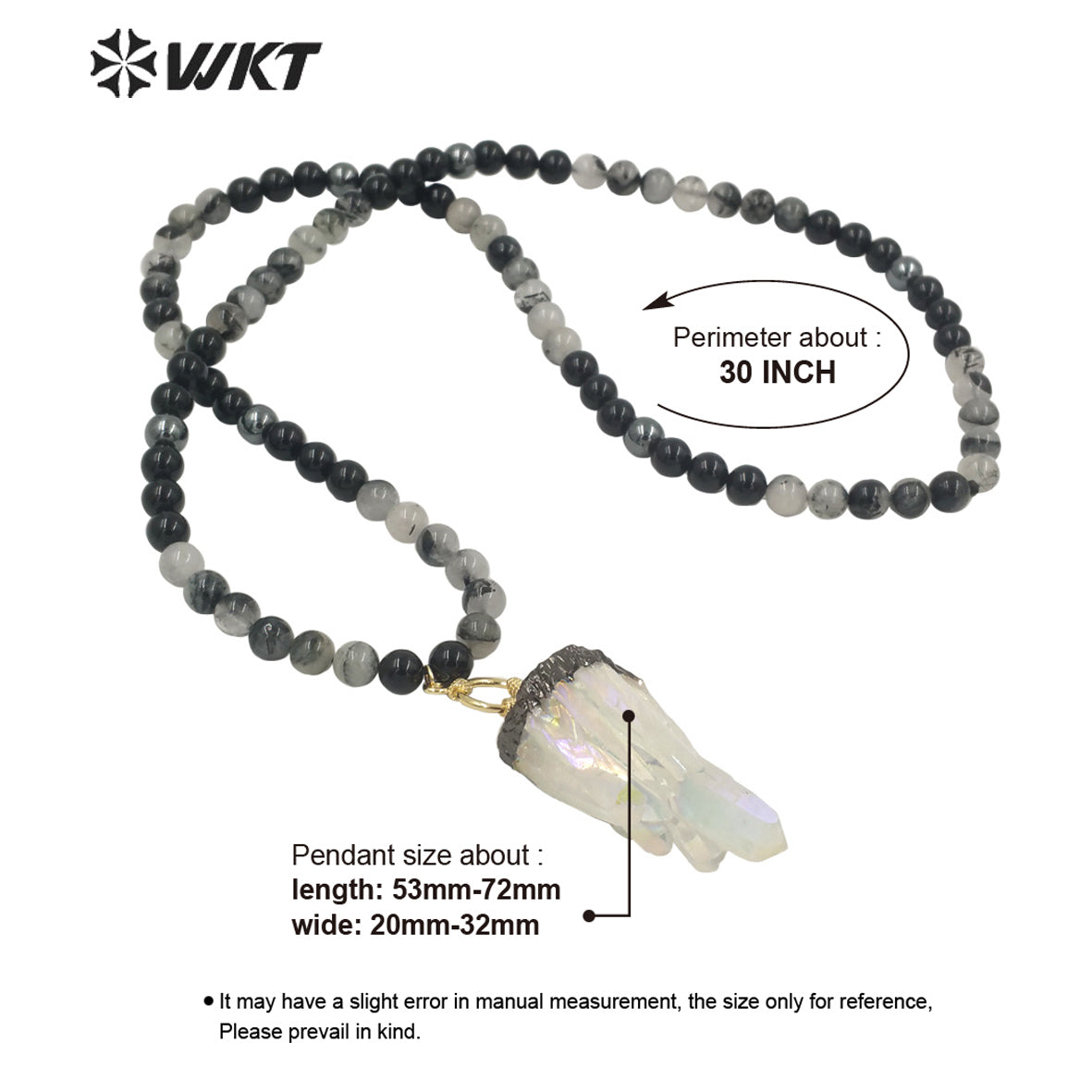 WT-N1279 Wholesale Black Gun Electroplated Aura Crystal Quartz Beads Necklace Amazing Spirit Quartz Stone Necklace