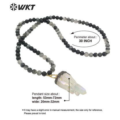 WT-N1279 Wholesale Black Gun Electroplated Aura Crystal Quartz Beads Necklace Amazing Spirit Quartz Stone Necklace