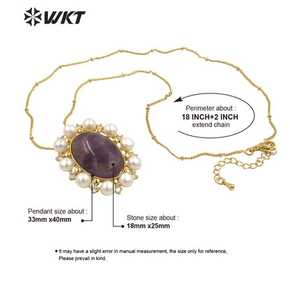 WT-MN979 New Light Luxury Design Natural Gemstone Pendant Pearl Zircon Exquisite Charming Pendant Natural Gemstone Necklace