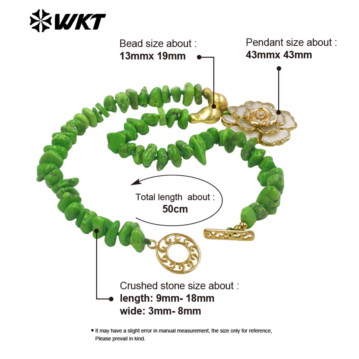 WT-JN360 1PC Exquisite Natural Crushed Stone With Gold Plated Shell Flower Shape Pendant Necklace For Lady Wedding Present