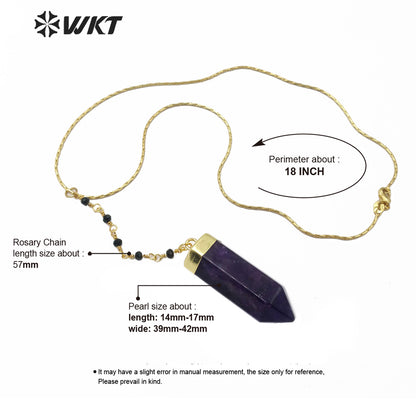 WT-N1180 Newest Natural Rose Quartz Pendant Necklace With Color Beads Chain Fluorite Necklace Fashion Natural Amethyst Necklace