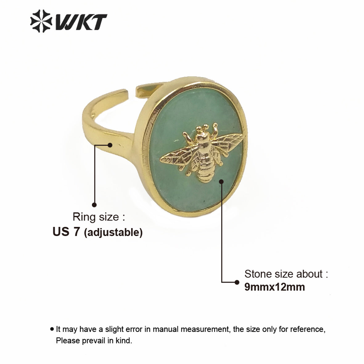 WT-R353 Unique Design Natural Stone Insect Charm Ring Oval Gemstone Ring Fashion Jewelry Multicolor Adjustable Ring