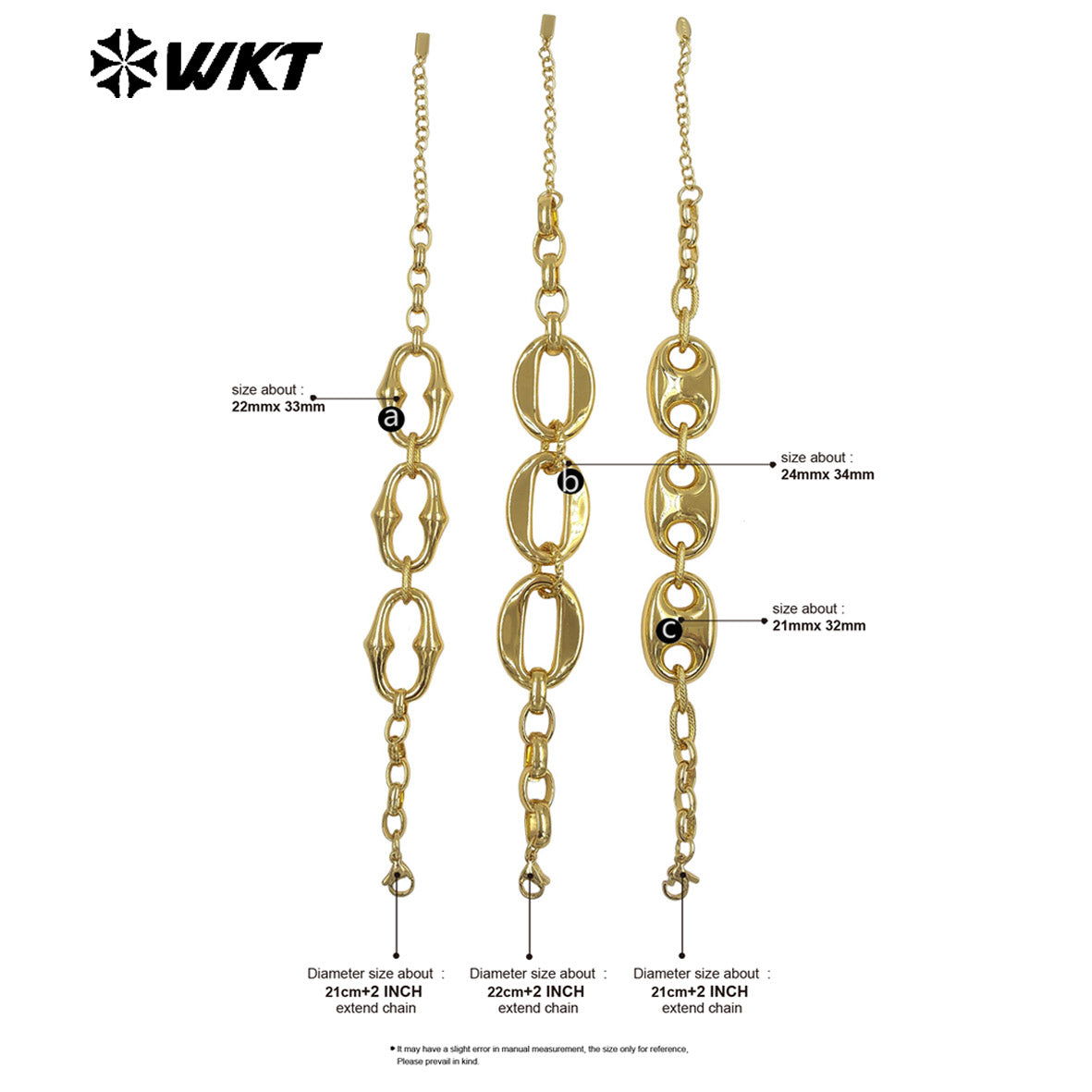 WT-JF378 Fresh Design Gold Electroplated Metal Yellow Brass Pig Nose Charms Splicing Chain Bracelet For Girl Daily Wearing