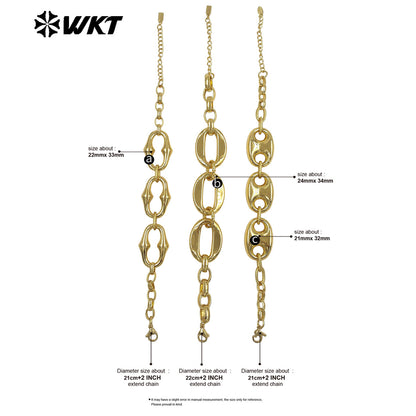 WT-JF378 Fresh Design Gold Electroplated Metal Yellow Brass Pig Nose Charms Splicing Chain Bracelet For Girl Daily Wearing