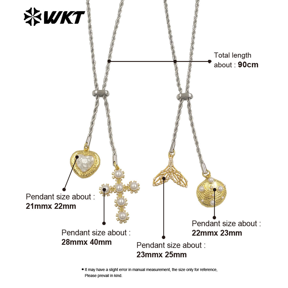 WT-JFN55 Exquisite Gold Plated Brass And Artificial Pearl Cross Heart Charms With Silver Metal Chain Necklace For Party Wearing