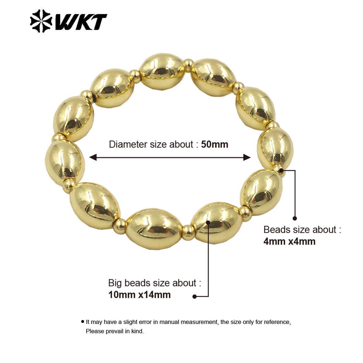 WT-JF348 Wholesale 18k Real Gold Plated Unique Steel and Gold Mixsure Bullet Brass Beads Stretch Bracelets