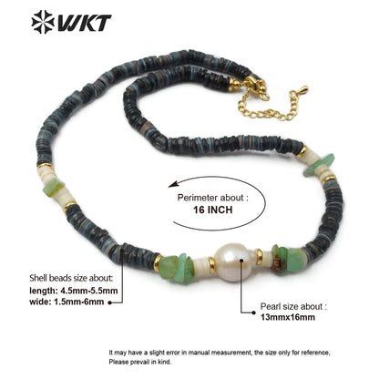 WT-JN101 Wholesale Natural Shell Beads Choker Necklace in 16" Inch Long With Pearl Women Stylish Jewelry Natural Shell Necklace
