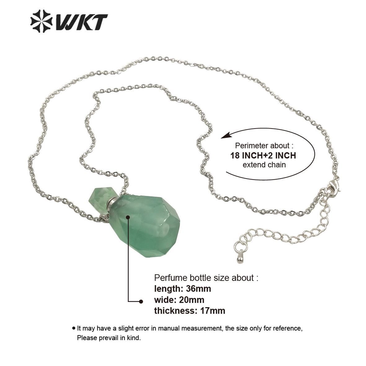 WT-N1312 Wholesale Fashion Gold Stainless Steel Handmade Cab Chon Natural Raw Fluorite Stone Perfume Bottle Necklace for Women