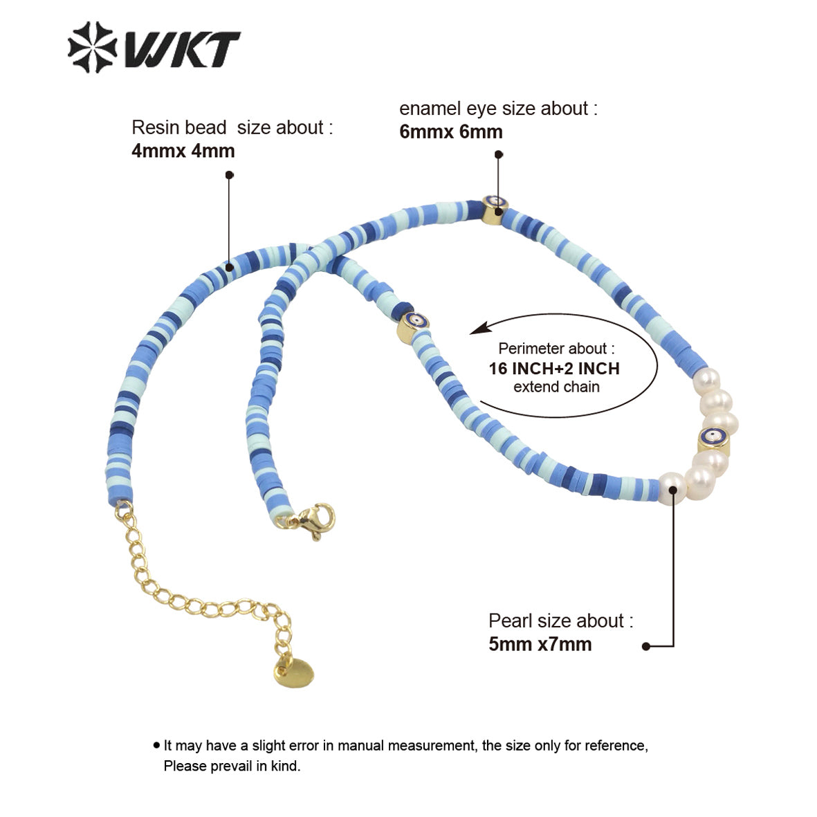 WT-JN200 Amazing Women 4mm Beads Blue Turkey Eye Necklace Bohemian Pearl Eye Chocker Resin Beads Necklace in 16 INCH