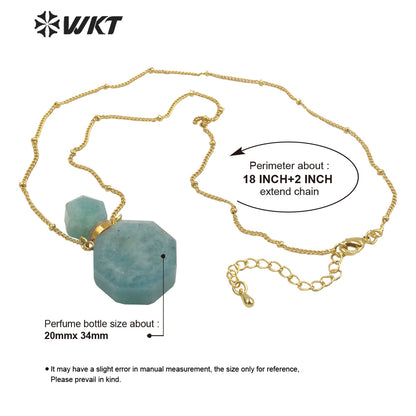 WT-N1356 WKT Colorful Delicate Natural Stone Perfume Bottle Perfume Necklace Pink Quartz Amethyst Amazonites Pendant for Women
