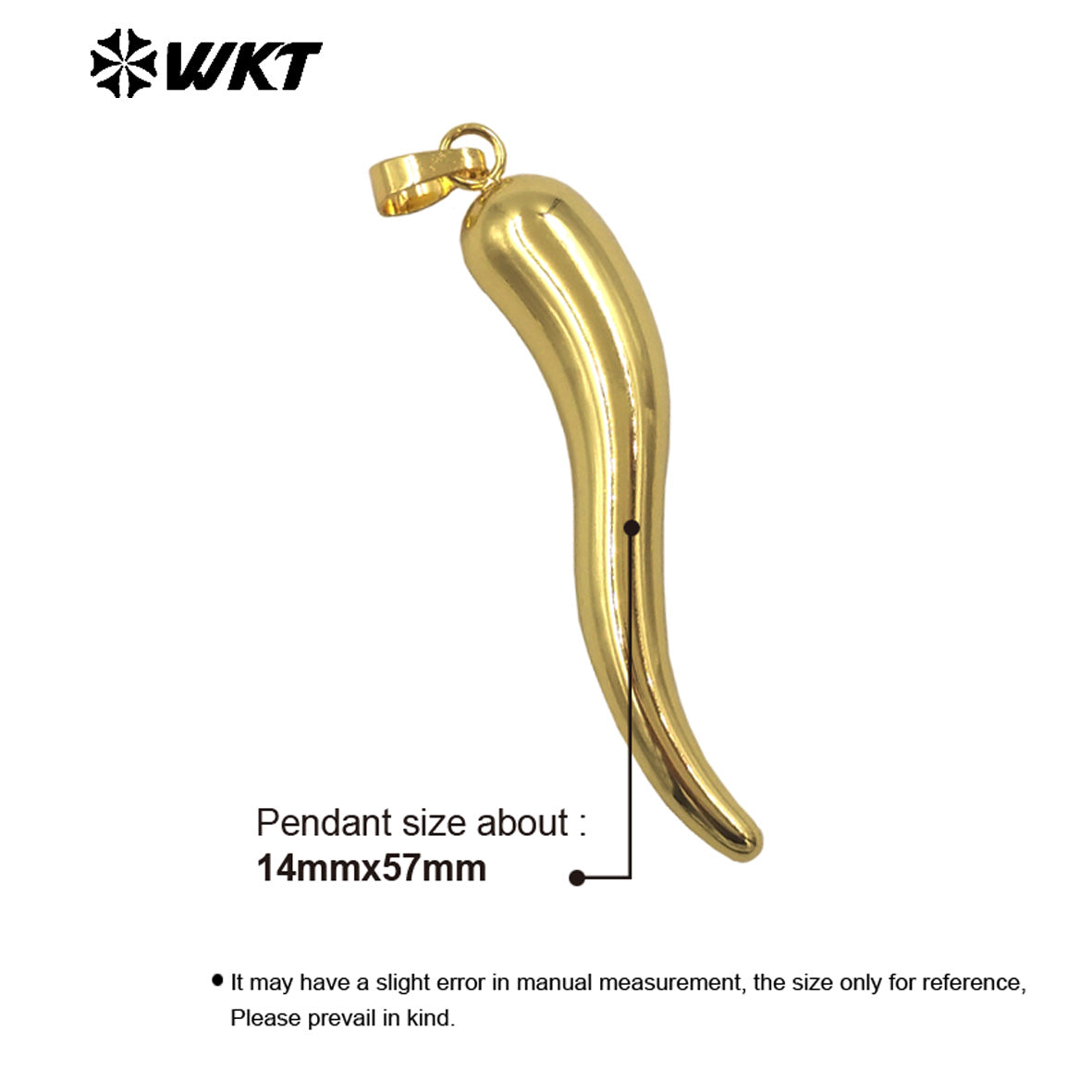 WT-P1998 Hot Wholesale Unique Curved Shape Middle Long Yellow Brass Pepper Pendant Jewelry Necklace Accessories Finding