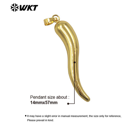 WT-P1998 Hot Wholesale Unique Curved Shape Middle Long Yellow Brass Pepper Pendant Jewelry Necklace Accessories Finding