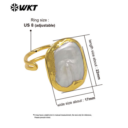 WT-MPR167 Simple Popular Gold Plated Natural Freshwater Pearl Square Ring Adjustable Size For Lady Elegant Style Accessory