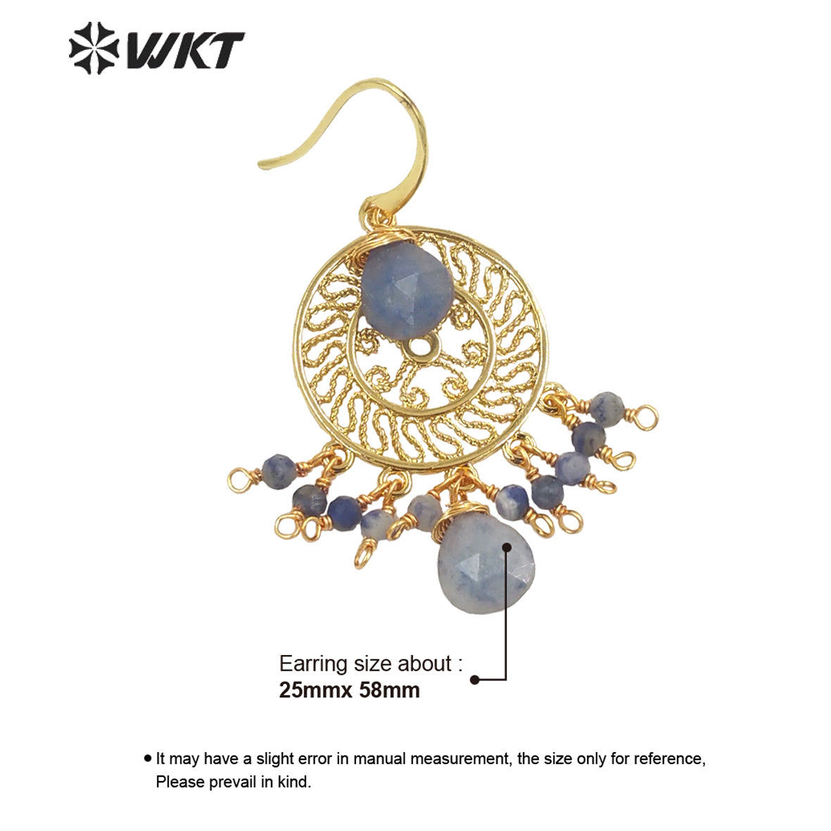 WT-E695 Bohemia Fashion Gold Gypsy Earrings with Natural Gemstone Made Dangle Earrings Handmade DIY Stone Hoop Earrings