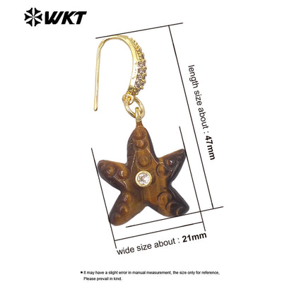 WT-E815 Interesting And Delicate Multiple Natural Gemstones Starfish Shape Gold Earrings As Girl Friends Jewelry Present
