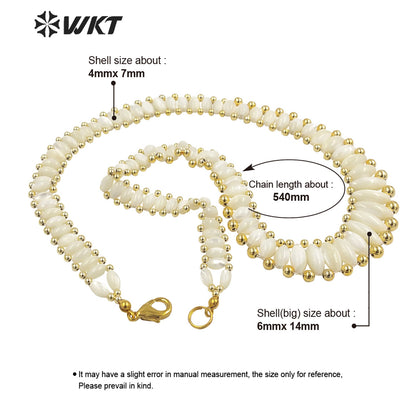 WT-JN223 Handmade Bohemian Natural White Shell Necklace 21 Inch Long Purity Strand Beads Wedding Summer Necklace